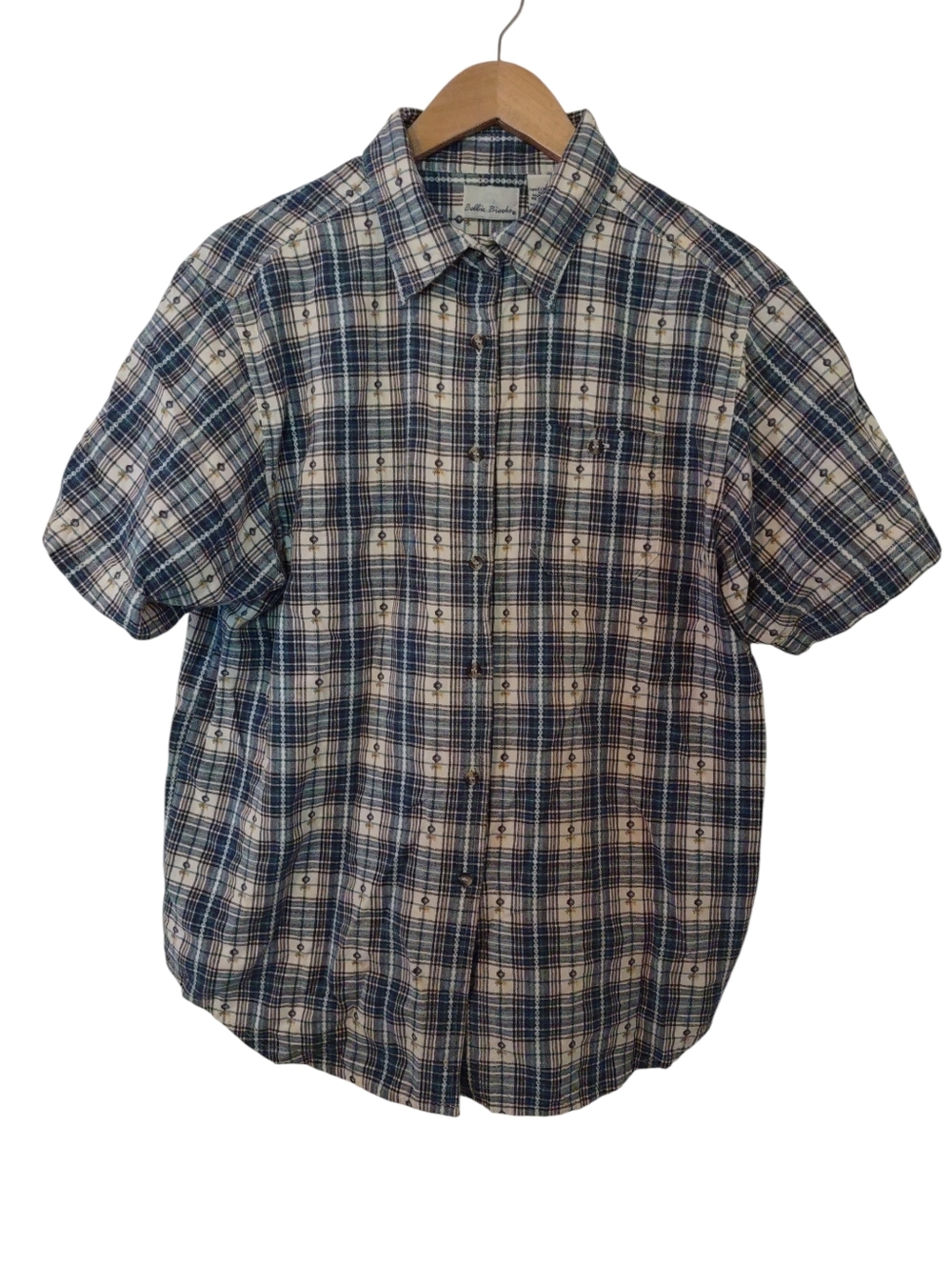 Bobbie Brooks Women's Plaid Cotton Button Up Short Sleeve Shirt Size: XL
